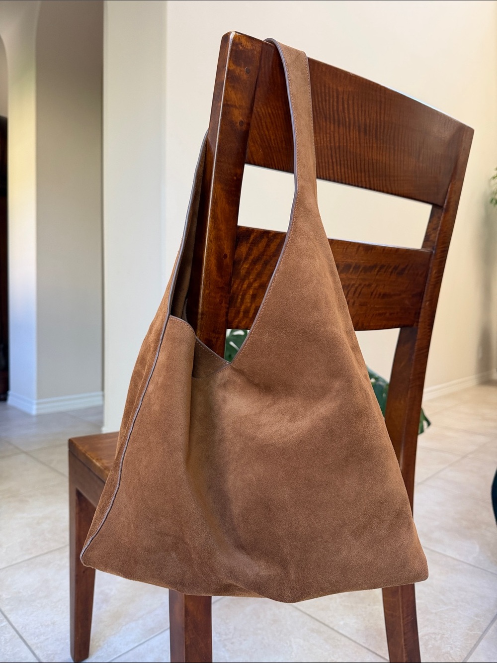 Quince Italian Suede Slouchy Shoulder Bag in Whiskey Brown